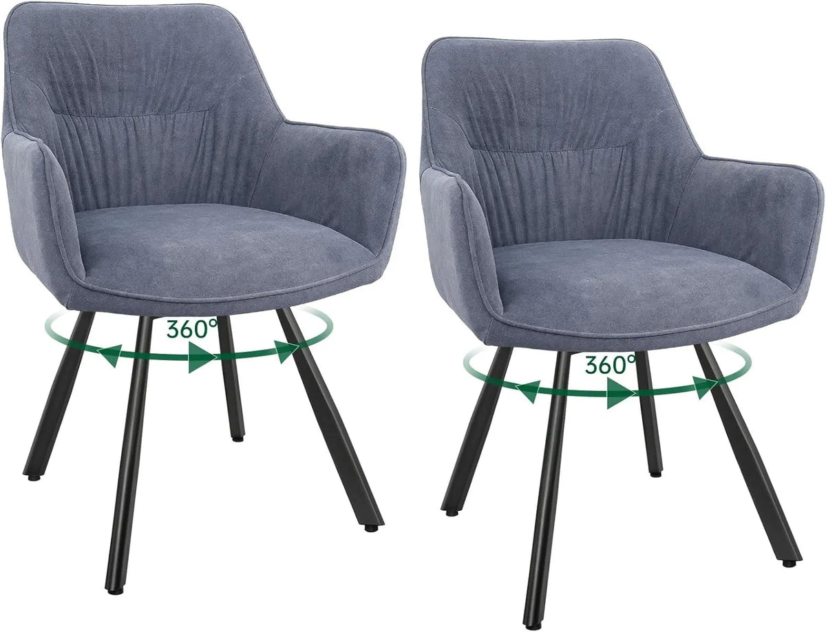 Ensemble de 2 chaises pivotantes en velours gris avec accoudoirs pour salle à manger et salon