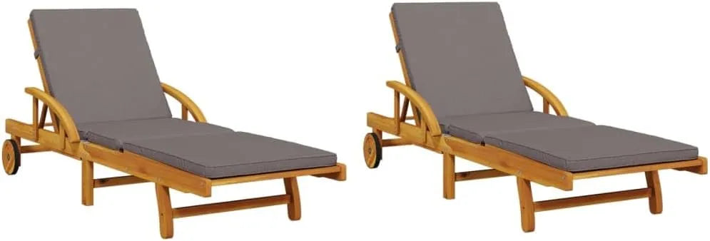 Paire de Chaises Longues en Bois d'Acacia avec Coussins pour Extérieur