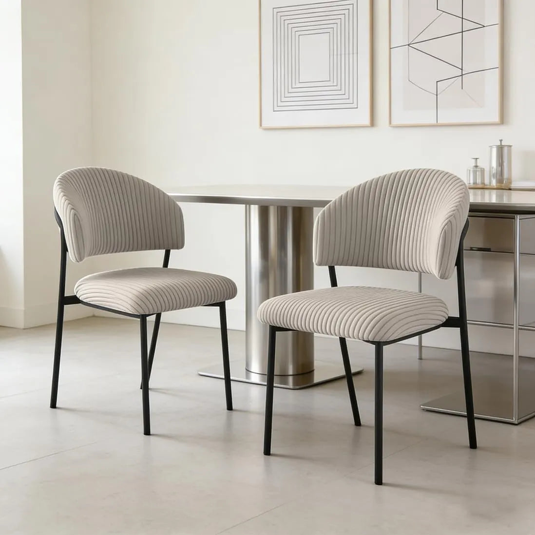 Ensemble de 2 chaises de salle à manger en velours côtelé avec dossier courbé et pieds en acier, capacité 150 kg