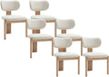 Lot de 6 Chaises Design en Tissu Bouclette et Bois Massif - Blanc