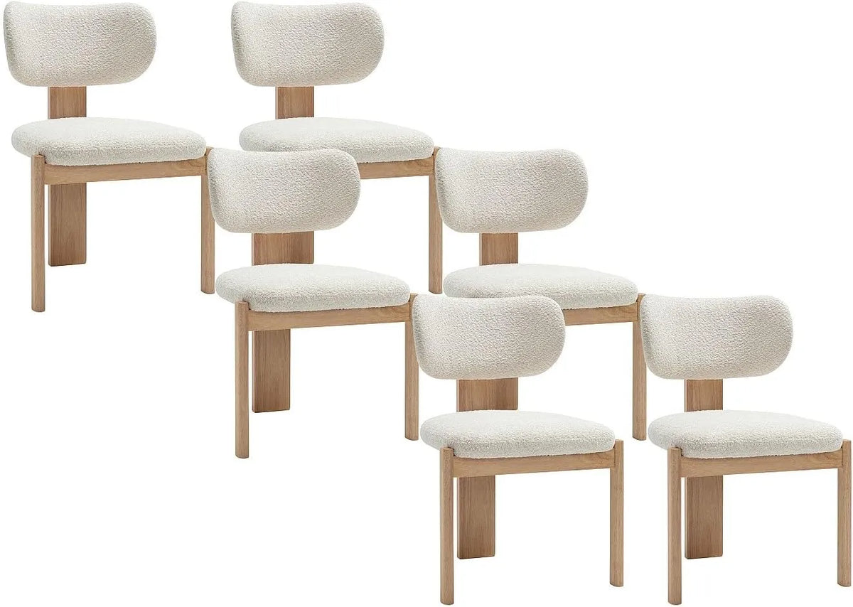 Lot de 6 Chaises Design en Tissu Bouclette et Bois Massif - Blanc