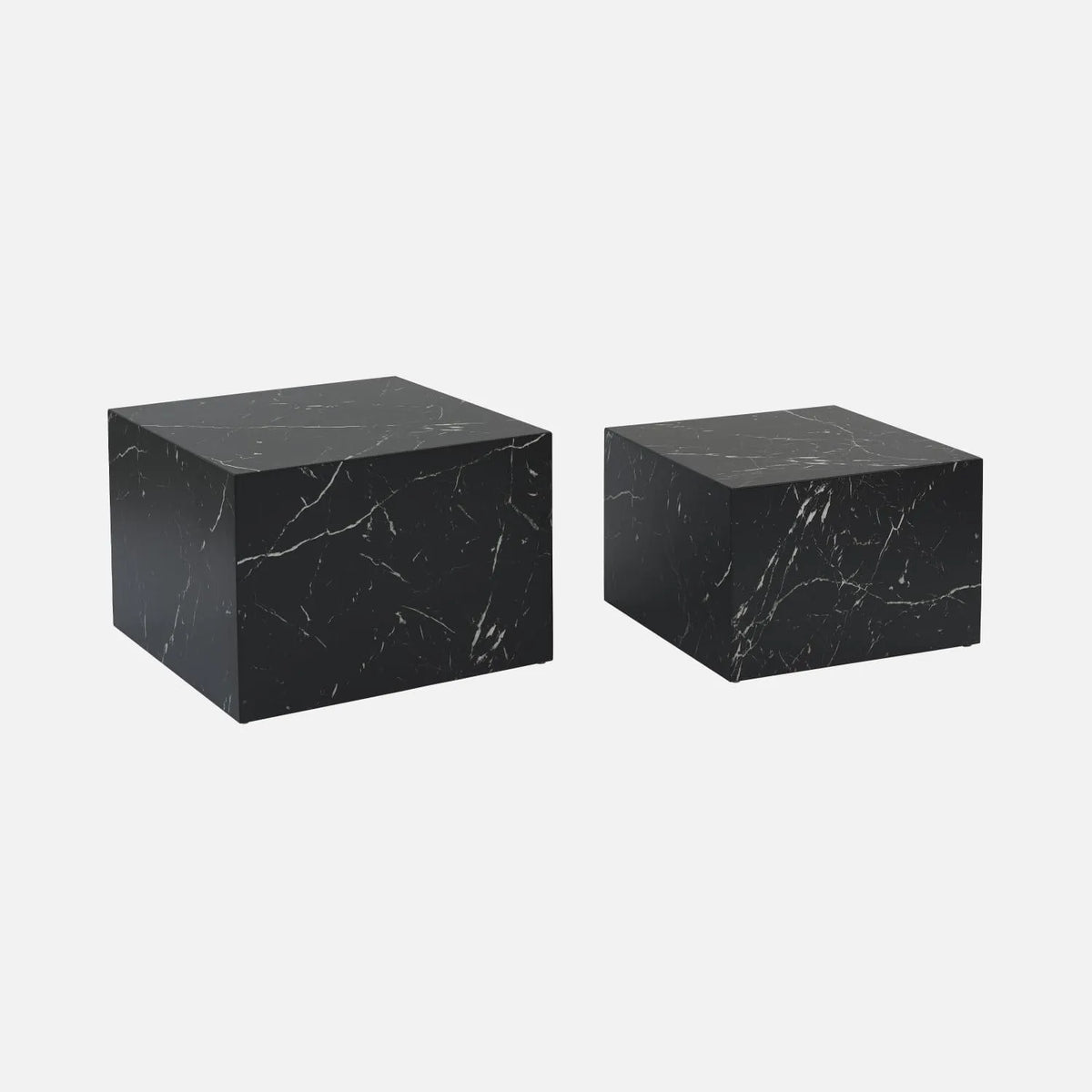 Ensemble de 2 Tables Basses Noir Marbre Paros, Design Moderne, Tailles Différentes
