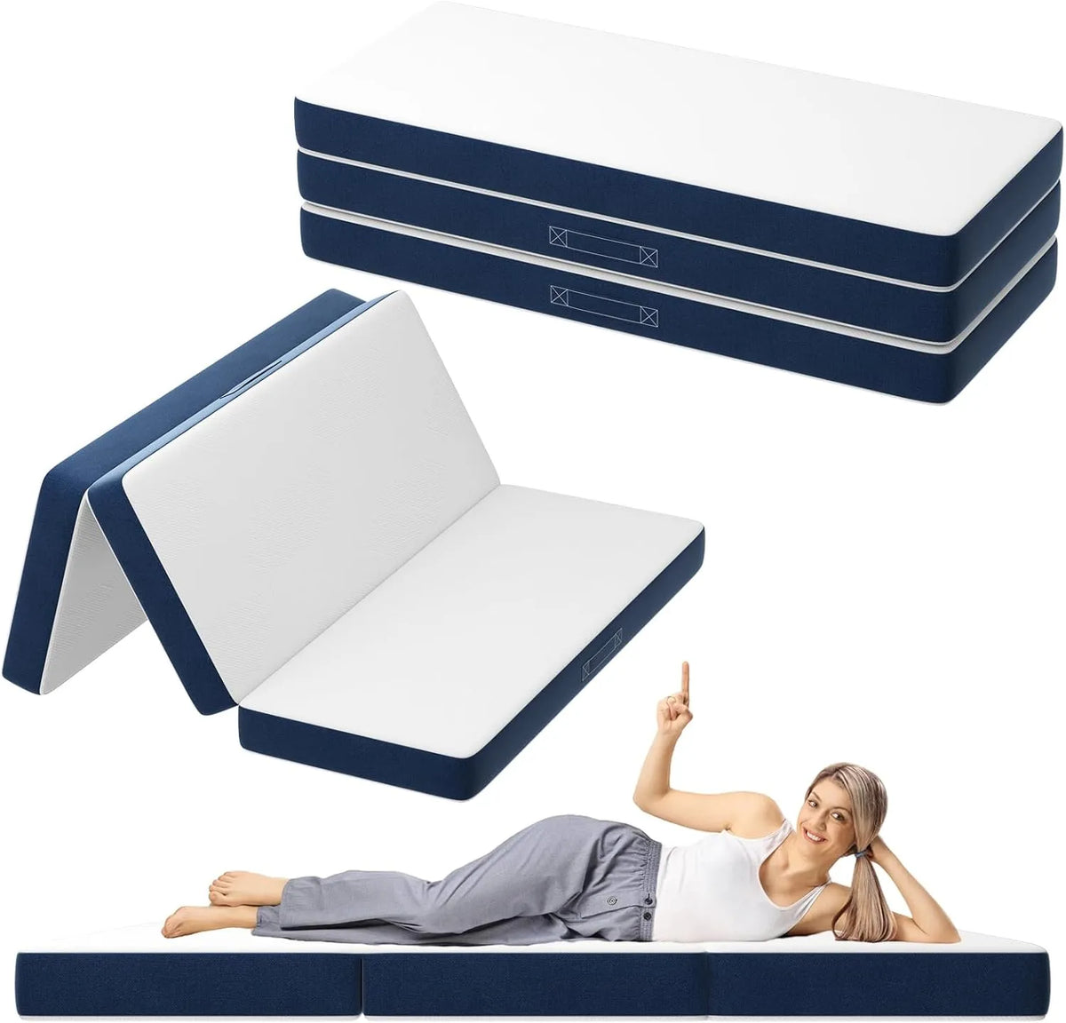 Matelas Pliant Triple DEWINNER 140x195x15 cm - Confort Polyvalent avec Mousse 15 cm et Housse Lavable