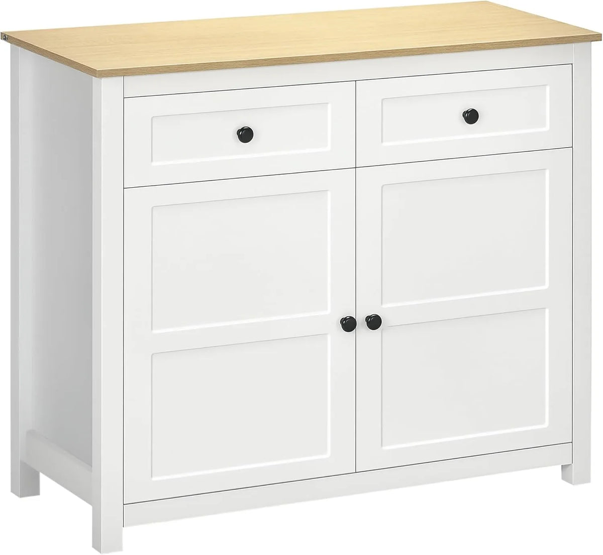 Buffet de Rangement Moderne avec Étagères Réglables et Tiroirs, Blanc et Bois