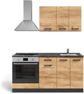 Ensemble de Cuisine Vicco R-Line, Chêne Doré et Anthracite, 160cm avec Armoire Four et Évier