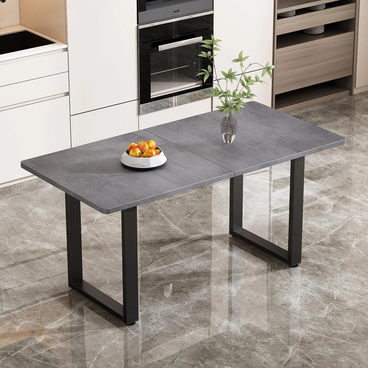Table de Salle à Manger Industrielle en Bois et Métal - 140 x 70 x 75 cm - Gris Moderne