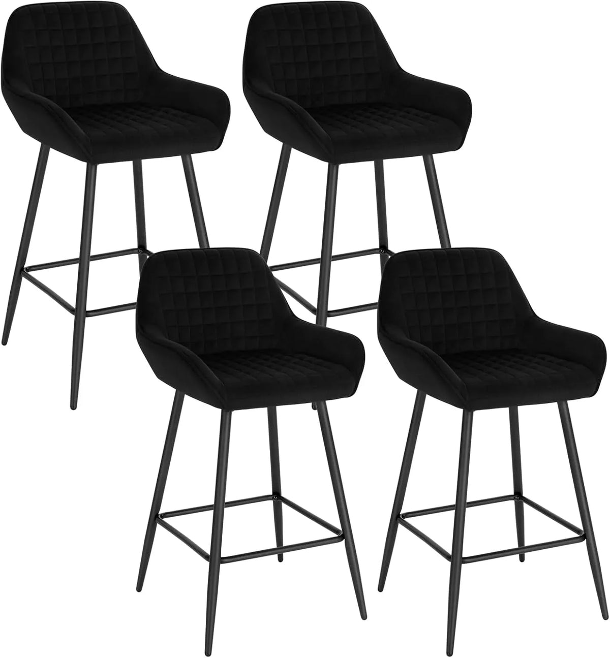 Lot de 4 Tabourets de Bar WOLTU, Sièges en Velours Noir, Hauteur 64 cm
