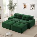 Canapé Modulable 2 Places avec Poufs et Coussins en Velours Vert