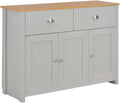 Buffet en bois gris avec tiroirs et portes, 112x35x81 cm, idéal pour salon et entrée