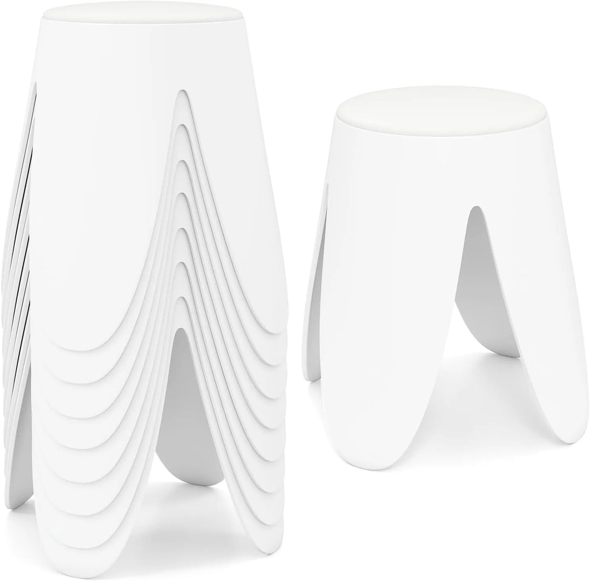 Ensemble de 8 Tabourets Empilables en Polypropylène et Similicuir, Capacité 150 kg, Blanc