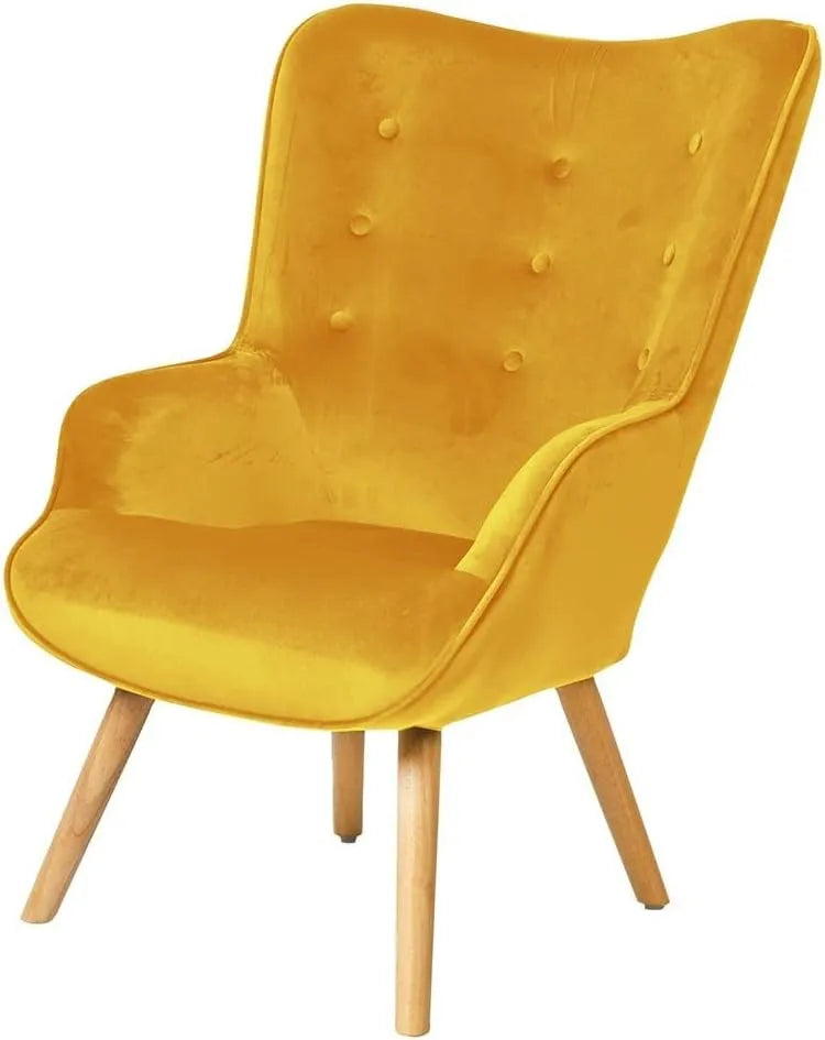 Fauteuil Scandinave en Velours Jaune avec Pieds en Bois – Confort et Élégance