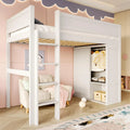 Lit Mezzanine Enfant 90x200 cm avec Armoire et Rangement en Pin Blanc