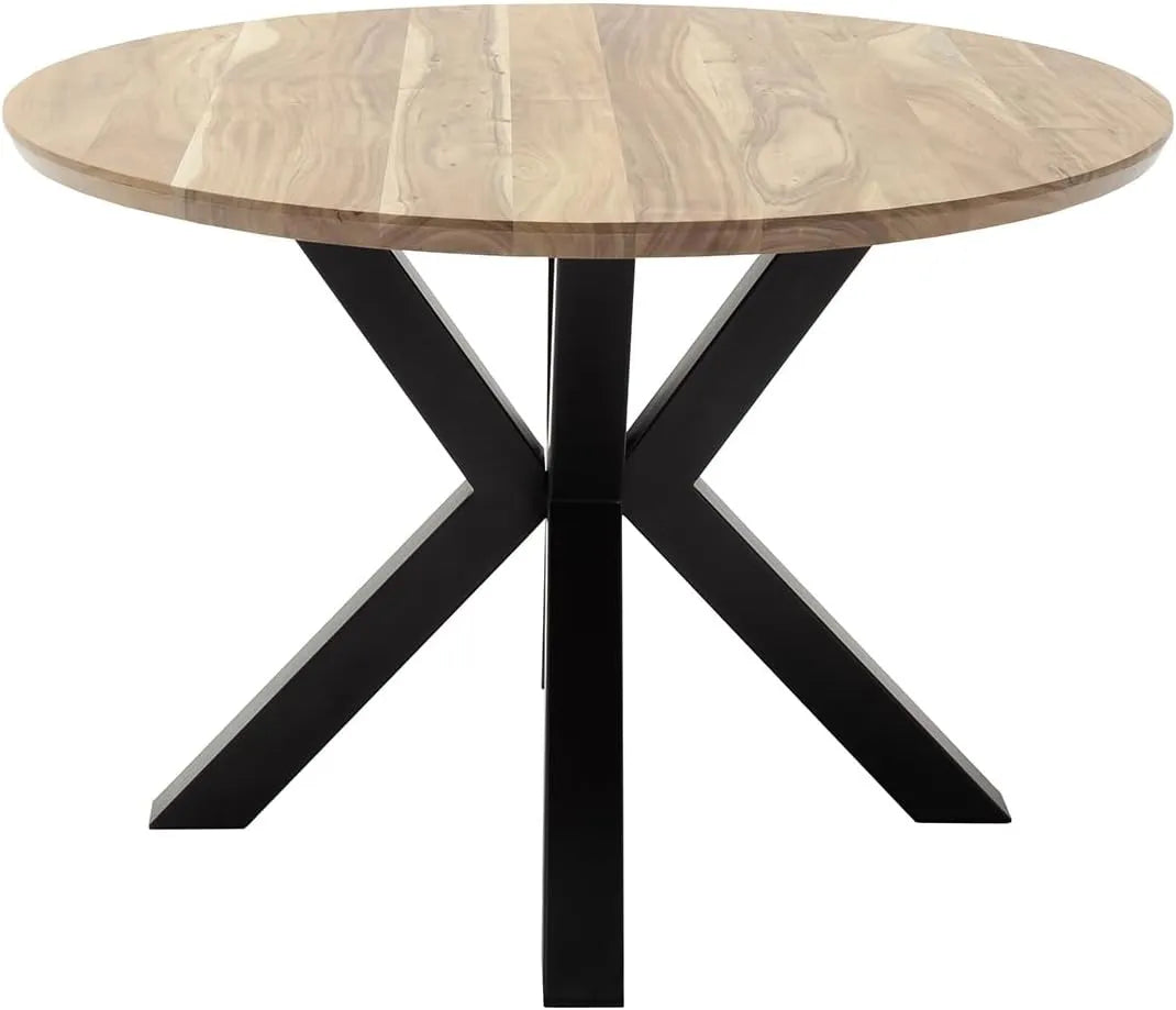 Table Ronde en Acacia Naturel avec Pieds Métalliques Noirs - 120 cm