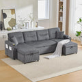 Grand Canapé d'Angle Convertible en Velours avec Ports USB et Rangement, Méridiennes Réversibles, 4 Places - Gris Carbone