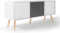 Meuble TV Scandinave Effie 135 cm avec 3 Portes, Blanc et Gris