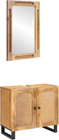 Meuble de salle de bain en manguier massif avec miroir, design moderne et compact
