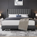 Cadre de Lit Double 160x200 cm avec Sommier à Lattes, Design Moderne, Gris Foncé