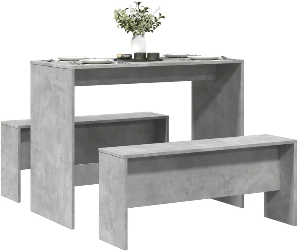 Salon de jardin 3 pièces : table et chaises en bois effet béton gris