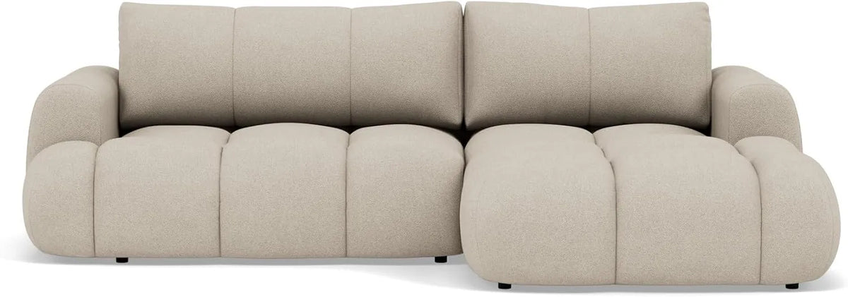 Canapé d'Angle Convertible 4 Places en Tissu Bouclette Beige avec Coffre