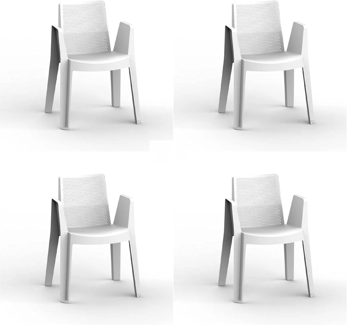 Ensemble de 4 Chaises de Jardin avec Accoudoirs, Design Moderne et Résistant aux UV - Blanc