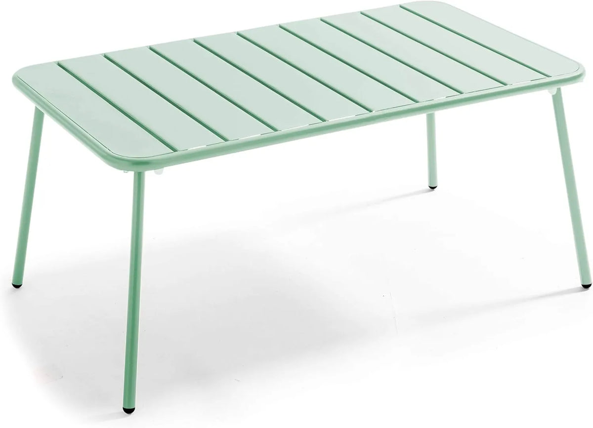 Table basse de jardin en acier vert sauge 90x50 cm - Collection Palavas