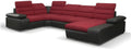 Canapé d'angle panoramique convertible en tissu et simili cuir - Rouge et Noir - Angle droit - Vente-unique