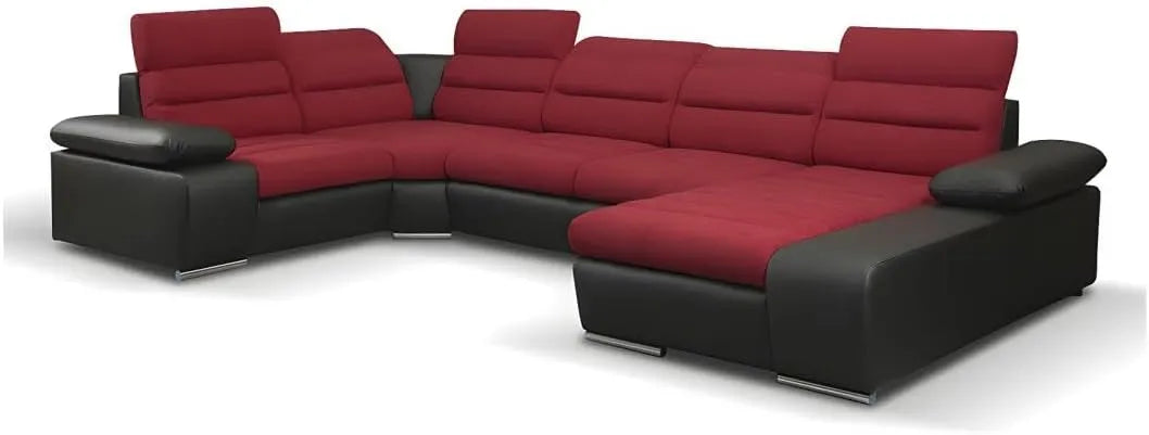 Canapé d'angle panoramique convertible en tissu et simili cuir - Rouge et Noir - Angle droit - Vente-unique