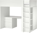 Lit mezzanine SMÅSTAD 90x200 cm, blanc avec bureau et étagères intégrées