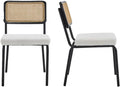 Ensemble de 2 chaises en métal noir et bois avec cannage naturel et tissu bouclé beige - Paula