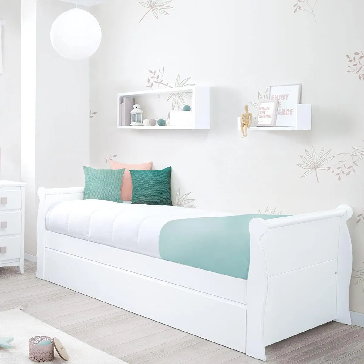 Lit gigogne pour enfant 90x190 cm en bois blanc
