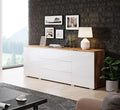 Commode Moderne 150 cm Paris en Wotan et Blanc Brillant