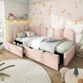 Lit Coffre Velours Rose 90x190 cm pour Enfants et Adolescents avec Tiroirs et Sommier