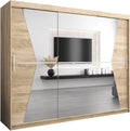 Armoire Moderne 3 Portes Coulissantes avec Miroir et Étagères - 250x200x62 cm - Finition Sonoma