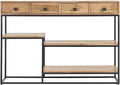 Console en Bois Massif et Métal Noir avec 4 Tiroirs - 115 cm