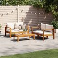 Salon de jardin 3 pièces en bois d'acacia avec coussins crème