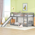 Lit Superposé Enfant 90x200cm Bois Gris avec Toboggan et Échelle, Sommier Inclus