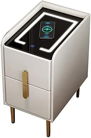 Table de chevet intelligente avec LED et chargeur sans fil intégré, équipée de tiroirs