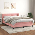 Cadre de Lit Tapissé Rose 140x200 cm avec Tête Réglable et Matelas à Ressorts