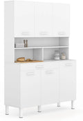 Buffet de Cuisine CINA 120 CM avec 6 Portes et Tiroir - Blanc Brillant
