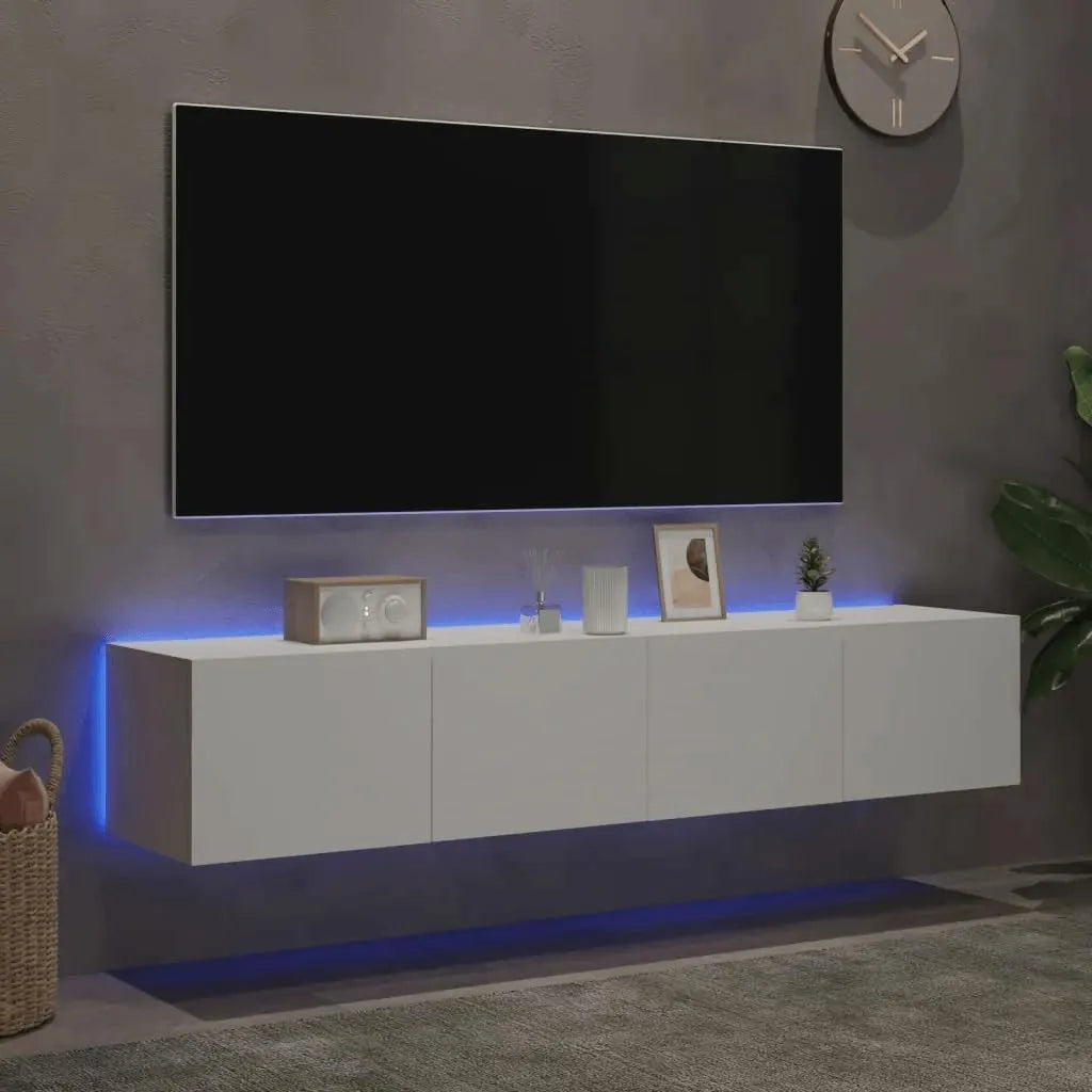 Ensemble de Meubles TV Muraux LED avec Rangement, Étagère Flottante 160 cm (Blanc)