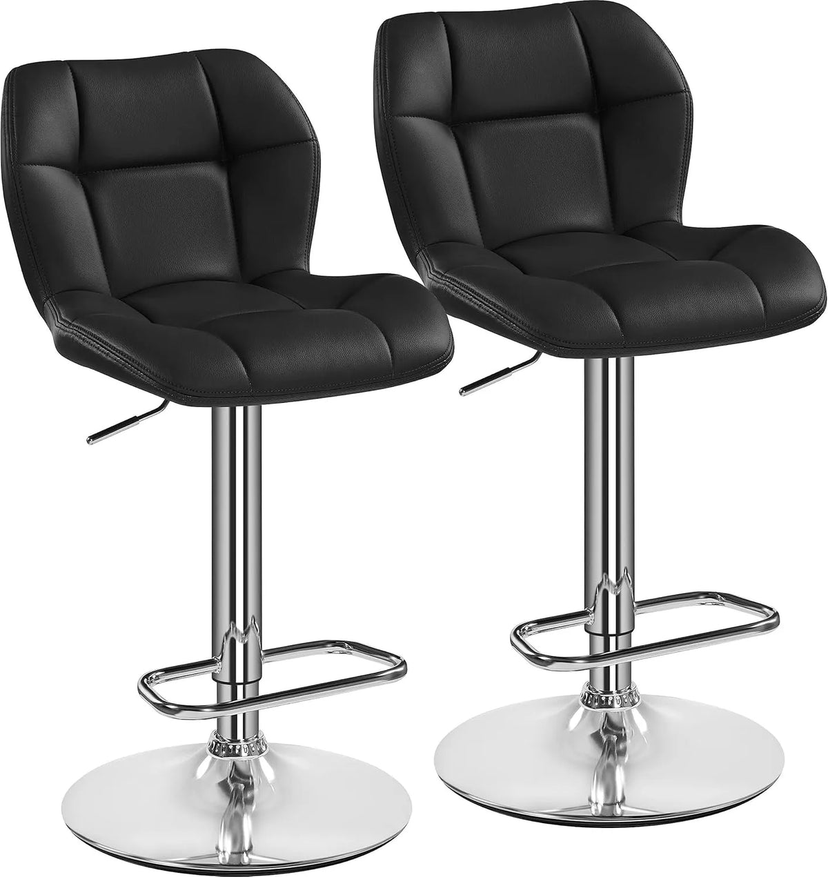 Lot de 2 tabourets de bar réglables en similicuir noir, design moderne, structure en métal, capacité 136 kg