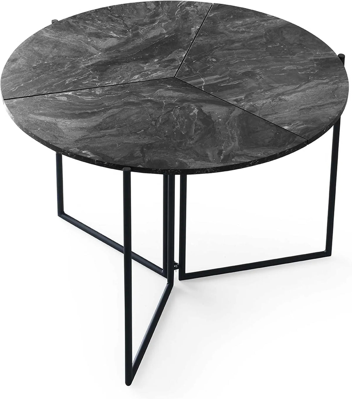 Table Ronde Pliable Menzzo Origami, Ø100cm, Effet Marbre Noir, Structure Métal Noir