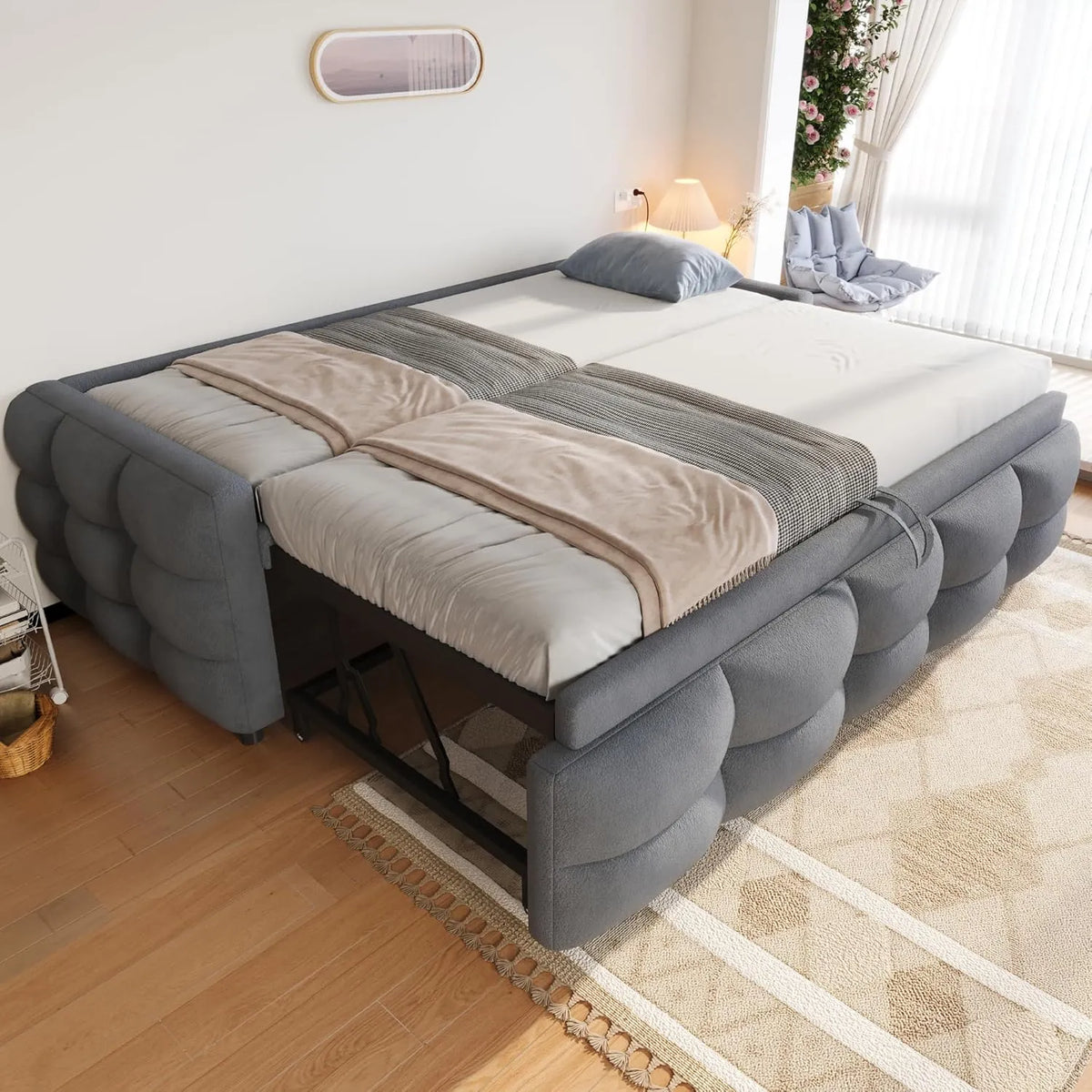 Lit extensible en velours Teddy 90/180x190 cm avec sommier à lattes, gris