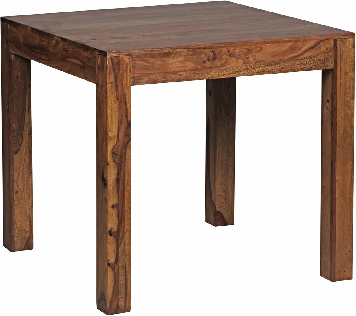 Table à manger en bois massif 80 cm style rustique brun foncé