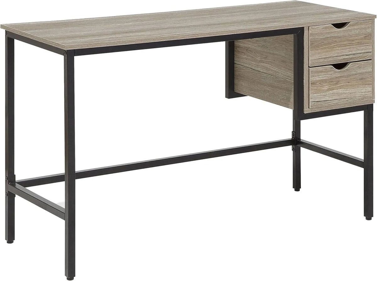 Table de Bureau Industrielle 120 x 48 cm en Bois Foncé avec Pieds en Acier et 2 Tiroirs