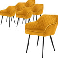 Ensemble de 6 Chaises Modernes en Velours Moutarde avec Accoudoirs - Pieds Métalliques Noirs, Design Ergonomique
