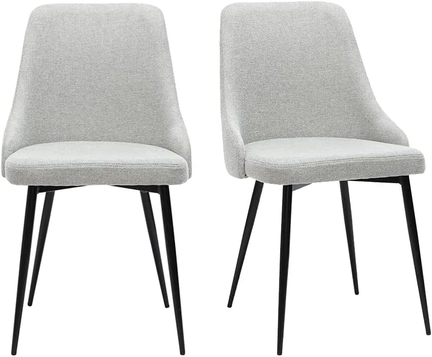 Chaises Contemporaines en Velours Gris Clair et Métal Noir - Lot de 2