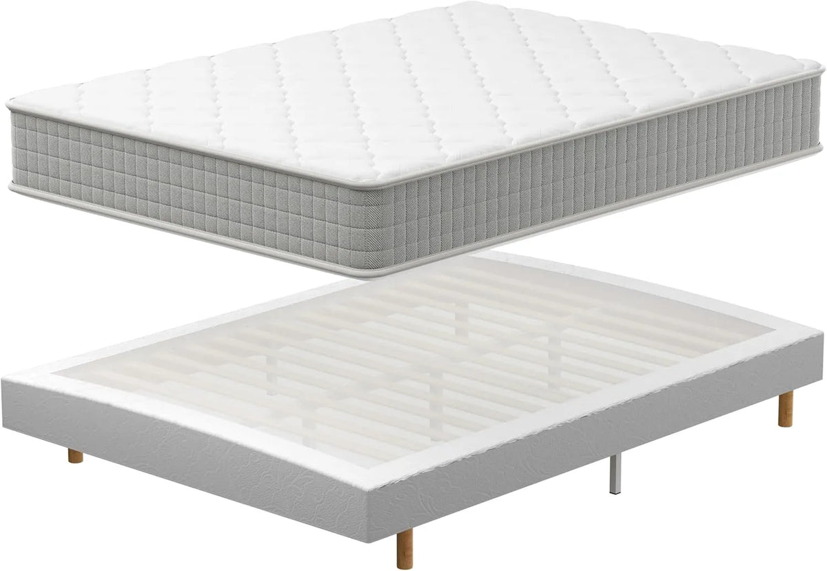 Ensemble Lit 140x190 cm TEENO avec Sommier et Matelas Mémoire de Forme - Confort et Respirabilité
