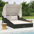Chaise Longue Pliable avec Auvent Noir en Résine 200x114x128 cm