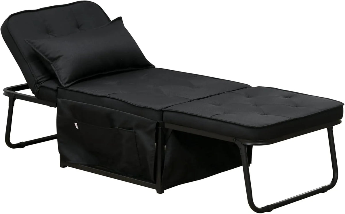 Fauteuil Lit 4 en 1 HOMCOM avec Dossier Inclinable et Repose-Pied Noir